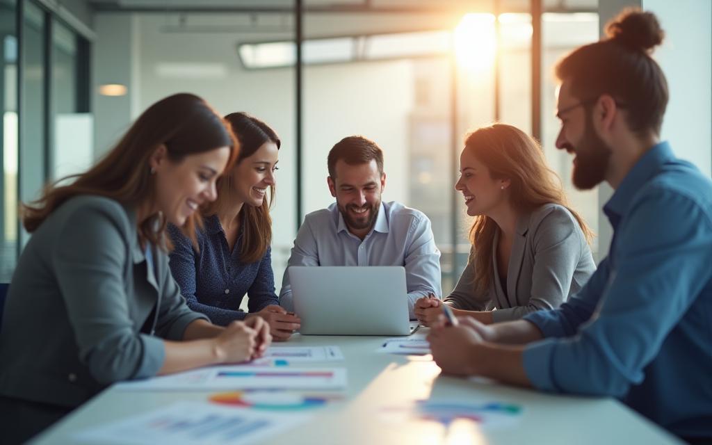 Diverse team collaborating in a modern office